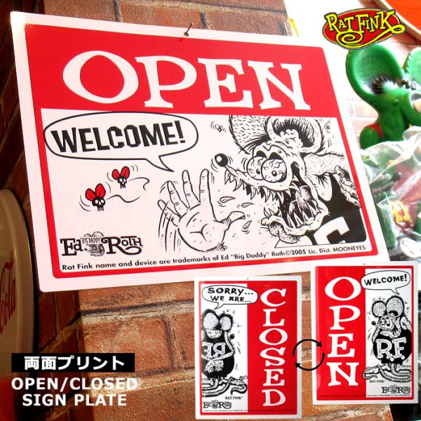 RAT FINK サインプレート アメリカン雑貨 オープン クローズ 看板 両面プリント サインボード インテリア ディスプレイ アメ雑 アメキャラ ダブルスリー