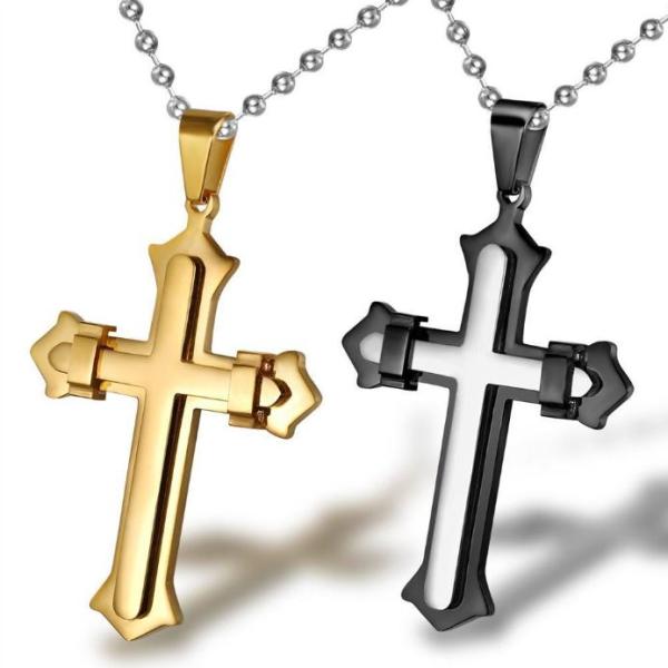 メンズクロスネックレス 十字架ネックレス ゴールド×ゴールド ブラック