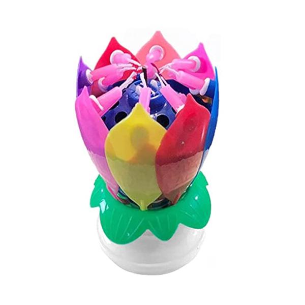 elfishjp 蓮の花のケーキキャンドルの色とりどりの誕生日キャンドルバッテリー操作された音楽キャンドルが開き、結婚式の誕生日パーティーのため