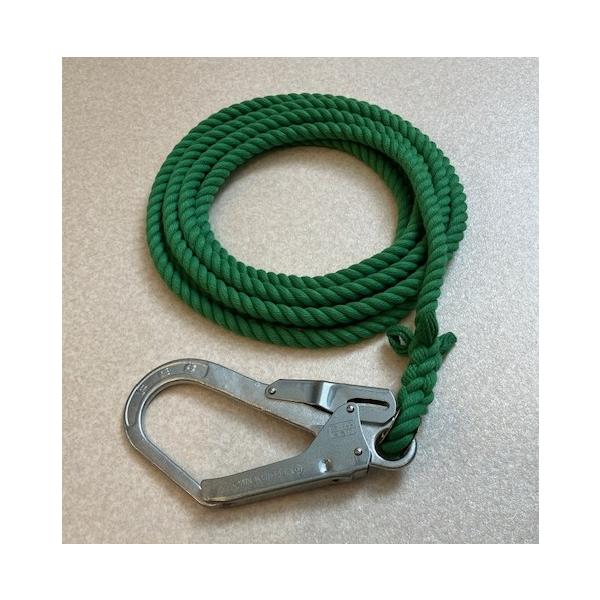 ■【ロープ種類】：エステルスパン■【型番】：DGY-121S■【仕様】●色：緑色●材質：エステルスパン、芯エステルマルチ●端末処理：片大口径フック付き、片逆サツマ加工●径×長さ：12mm×1m■【納期】：通常翌日〜4日発送