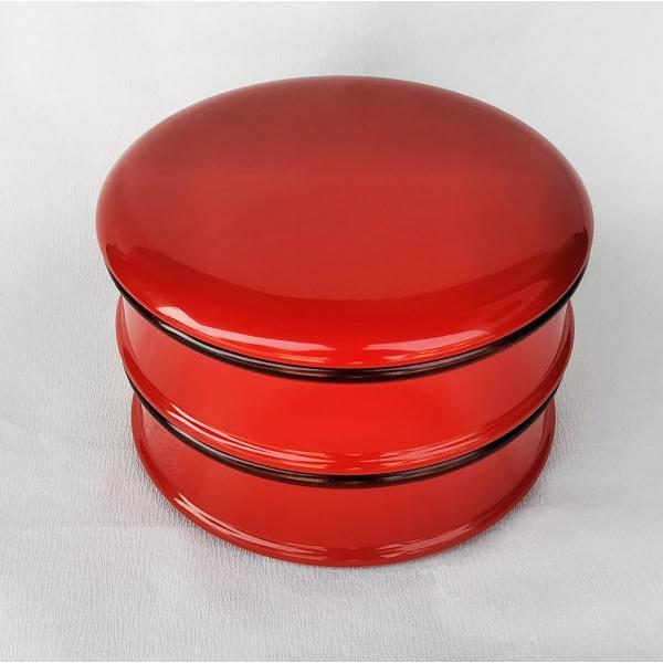 木製 重箱 本漆塗 春秋蒔絵つづみ型 丸二段重 5寸15cm朱塗内すり漆 弁当箱