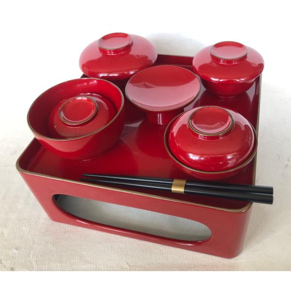 仏器膳セット 霊供膳 仏椀付 黒内朱渕金 鉢台型 23cm  仏膳 木製 漆塗り 霊供膳 仏器膳セット 仏椀付 朱渕金 鉢台型 23cm 仏膳 木製 漆