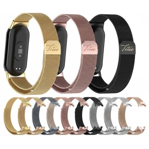 スマートウォッチ バンド 交換ベルト Xiaomi/Mi Band 8/9/10 対応 ステンレス製 ミラネーゼループ マグネット式 無段階調整 簡単装着 軽量 通気性
