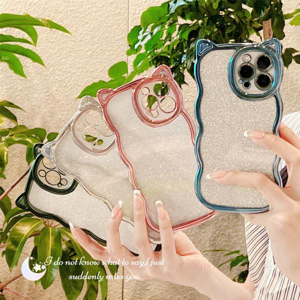 スマホケースiPhone15 15pro 15plus iPhone13 ケース ネコ耳 ねこ キラキラ紙付き メッキ加工 スマホカバー 可愛い iPhone14 全機種対応 iPhone11 XS/XR/シンプ