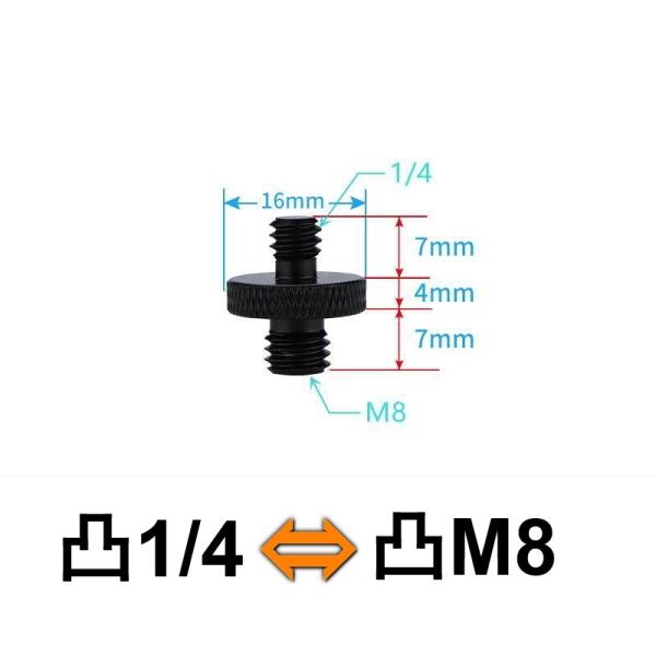M8 - 1/4 変換ネジ アダプター マイクスタンド スマホスタンド 三脚 スマホホルダー 変換アダプター 汎用 便利 部品 ネジアダプター カメラネジ オス