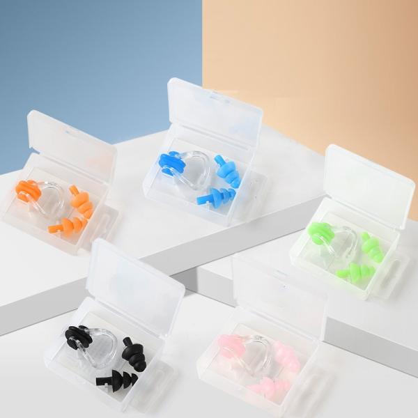 内容品：耳栓×２、ノーズクリップ×１、収納ケース×１素材：シリコーン、PVC