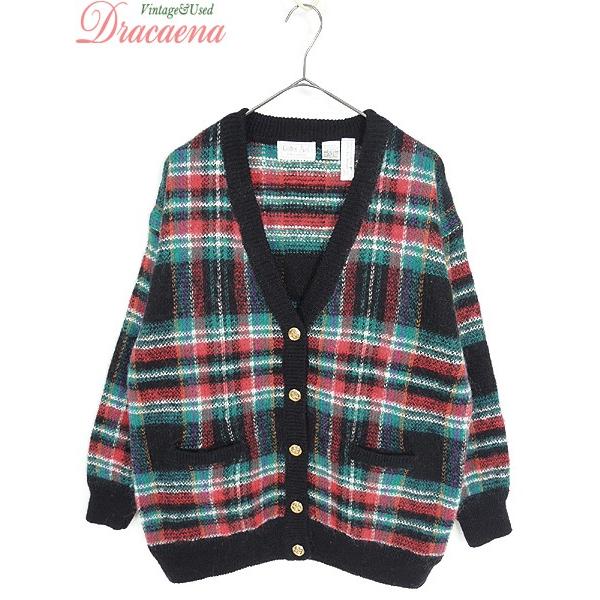 レディース ニット 古着 レトロ チェック 赤 緑 モヘア ウール混 カーディガン セーター 長袖 S 古着 18lde12p 古着屋ドラセナyahoo ショップ 通販 Yahoo ショッピング