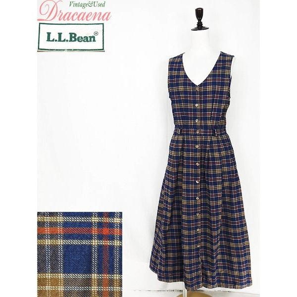 ワンピース古着 Llbean エルエルビーン チェック柄 前開き ノースリーブ Vネック ワンピース 紺ベース 18lja30b 古着屋ドラセナyahoo ショップ 通販 Yahoo ショッピング