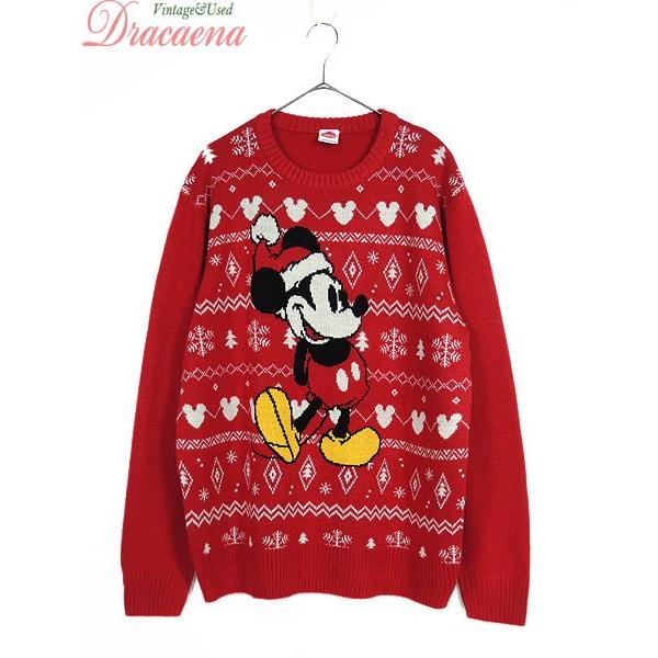 レディース 古着 ニット Disney ディズニー ミッキーマウス サンタ クリスマス 赤 キャラクター セーター Ll位 古着 19ljat 古着屋ドラセナyahoo ショップ 通販 Yahoo ショッピング