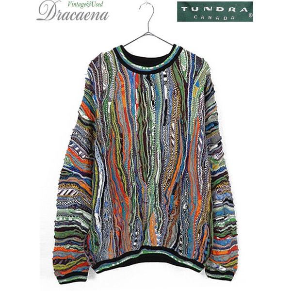 古着 ニット Canada製 Tundra Coogi風 カラフル 3d ランダム ストライプ コットン ニット セーター Xl 古着 19se02i 古着屋ドラセナyahoo ショップ 通販 Yahoo ショッピング