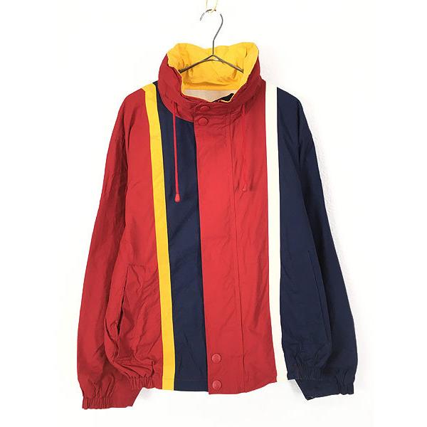 古着 90s NAUTICA ノーティカ マルチ ストライプ 2way 比翼 コットン シェル ジャケット ブルゾン L 古着