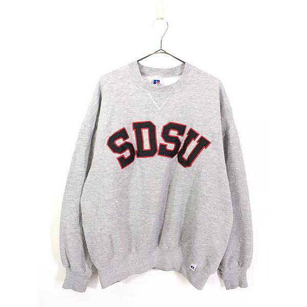 古着 90s USA製 Russell 「SDSU」 ビッグ パッチ スウェット トレーナー L 古着