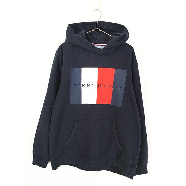 古着 TOMMY HILFIGER フラッグ トリコロール スウェット パーカー L