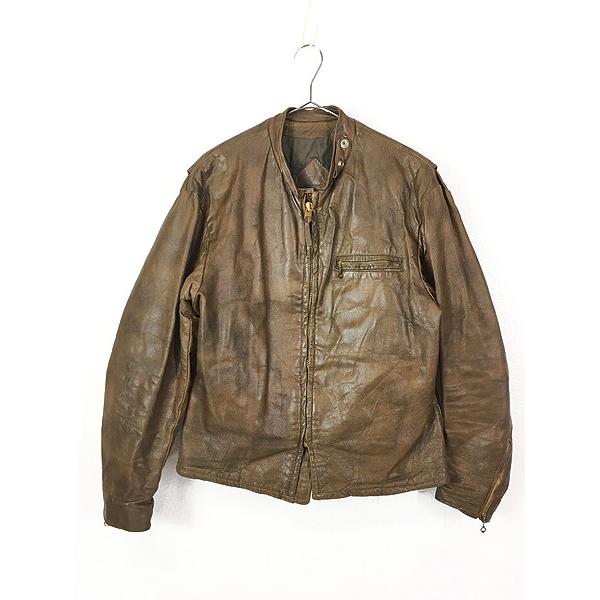古着 70s TOP GEAR Leathers 本革 レザー シングル ライダース 