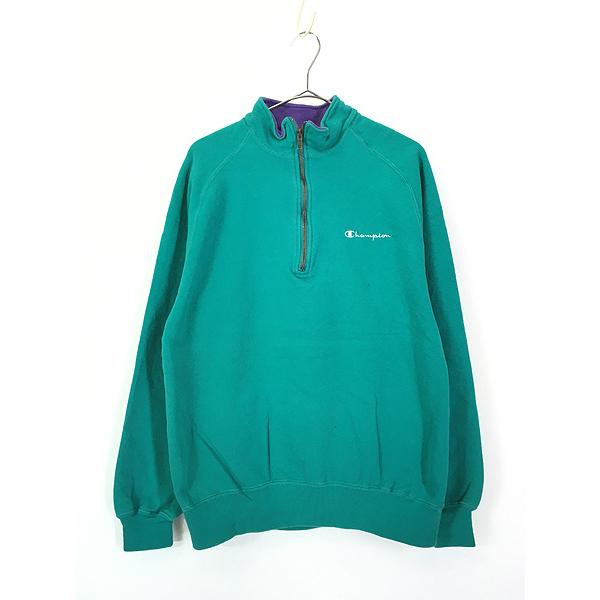 古着 90s USA製 Champion ハイネック ハーフジップ スウェット 
