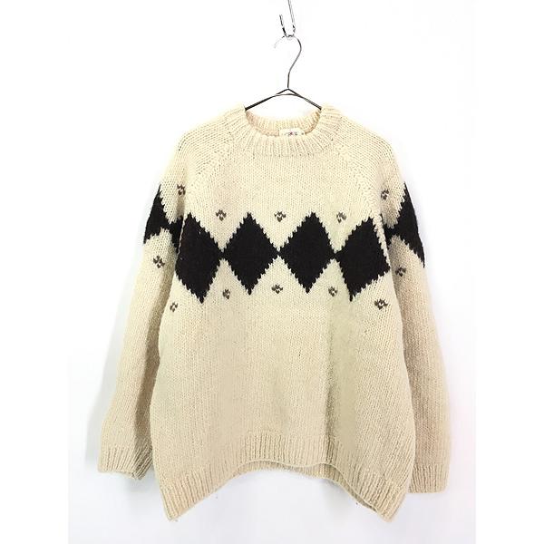 古着 90s J Crew ダイヤ ボーダー ヘビー ウール ニット セーター XL 