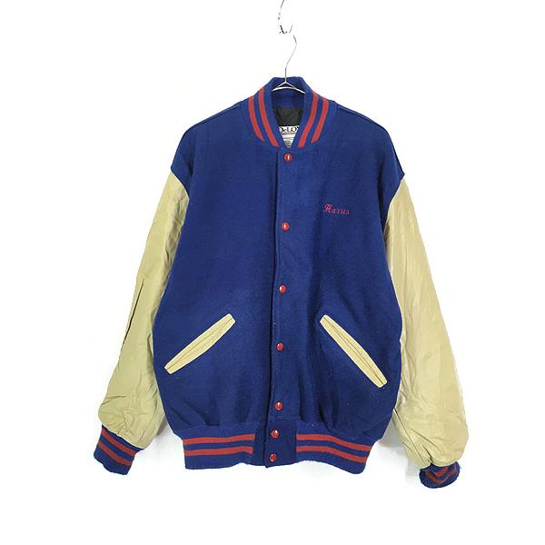 古着 90s USA製 DeLONG ネーム 刺しゅう 本革 レザー ウール 