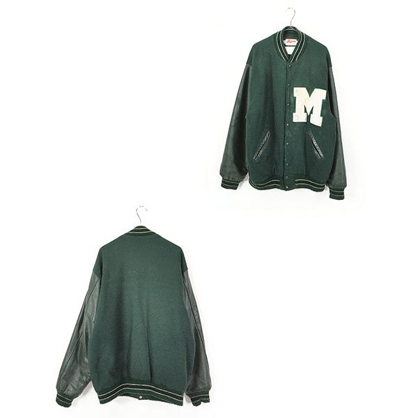古着 90s USA製 Ripon 「M」 パッチ 本革 レザー ウール スタジアム 