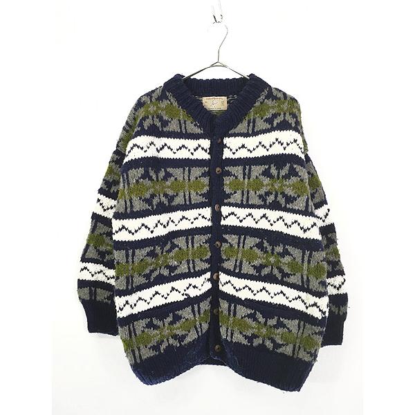 古着 90s エクアドル製 Sweaterman ネイティブ ボーダー ヘビー ウール 