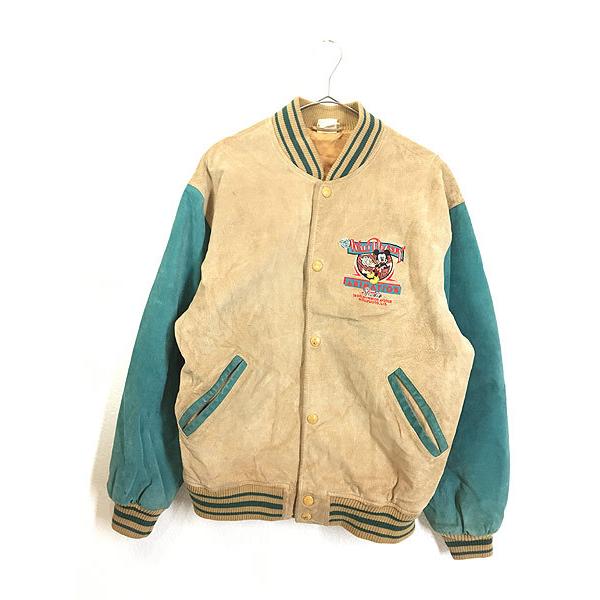 古着 90s Disney Animation Studio 豪華 キャラクター 本革 レザー