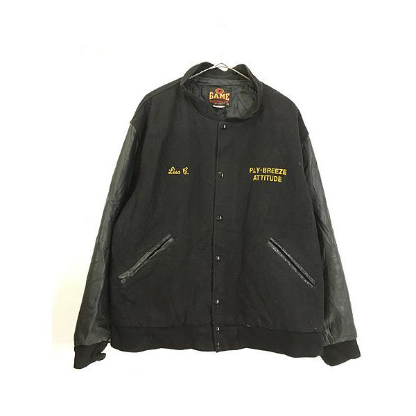 古着 90s USA製 The Game 「ATTITUDE」 本革 レザー × メルトン