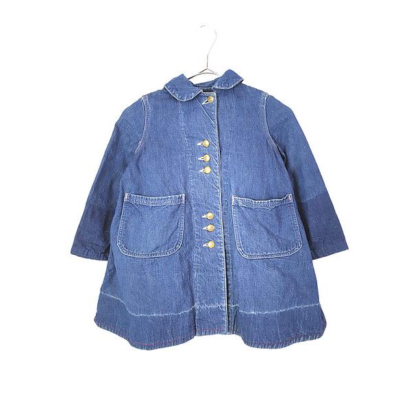 キッズ 古着 40s リメイク 裏地 犬柄 Aライン 濃紺 デニム ジャケット 