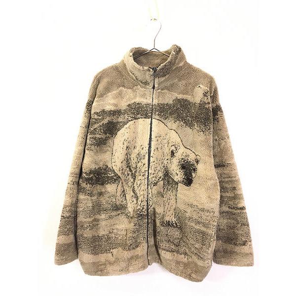 古着 90s USA製 BLACK MOUNTAIN シロクマ アニマル 総柄 フリース