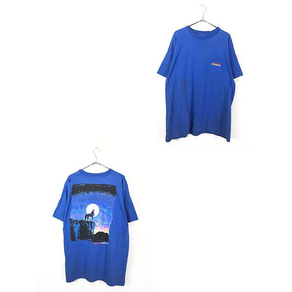 古着 90s USA製 Marlboro Unlimited 満月 ウルフ コヨーテ ポケット T