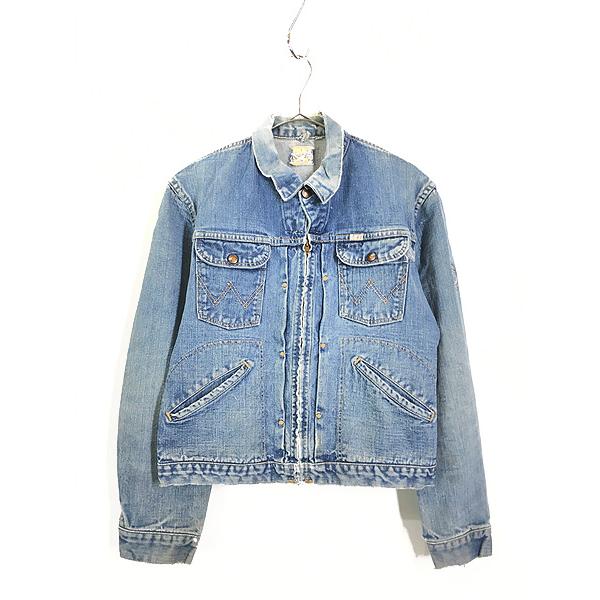 古着 60-70s USA製 Wrangler 24MJZ フロント ジップ ダメージ デニム 