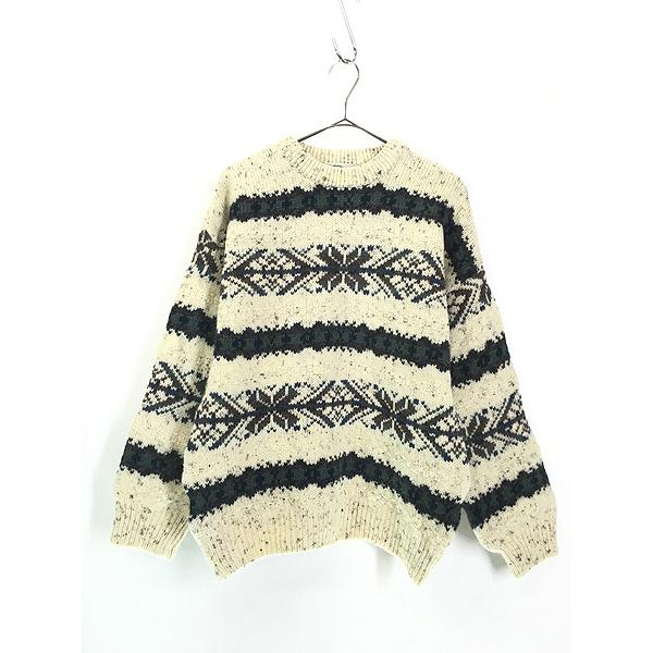 古着 90s Ireland製 Aran Crafts フェアアイル ボーダー アラン 