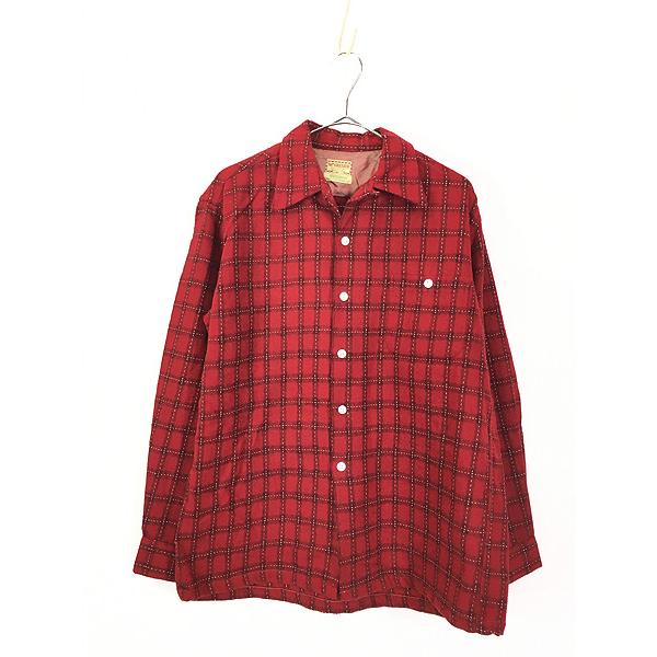 古着 50s USA製 McGREGOR ステッチ チェック 開襟 ボックス ウール 