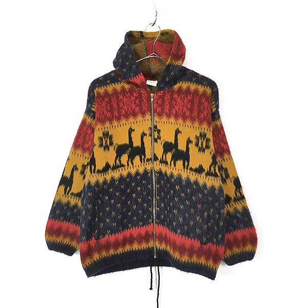 古着 エクアドル製 Andino アルパカ ネイティブ ボーダー シャギー