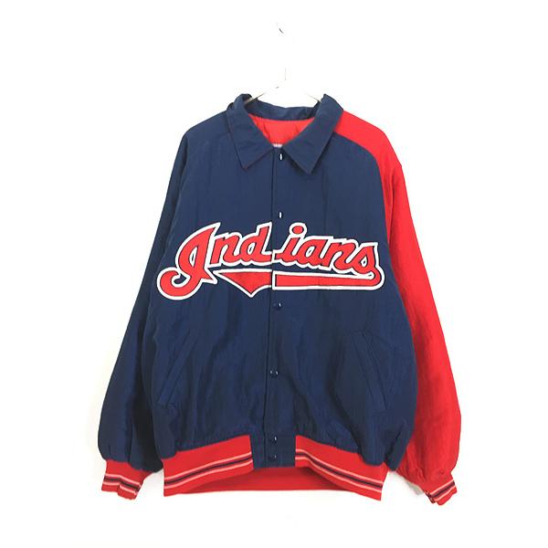 古着 90s MLB Cleveland Indians インディアンズ パデット ナイロン  