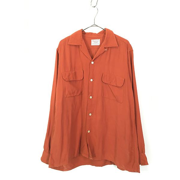 古着 50s DONEGAL 無地 ソリッド 開襟 レーヨン ギャバジン ボックス  