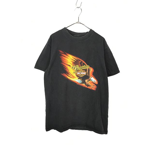 古着 00s USA製 HARLEY DAVIDSON ファイヤー イーグル Tシャツ L