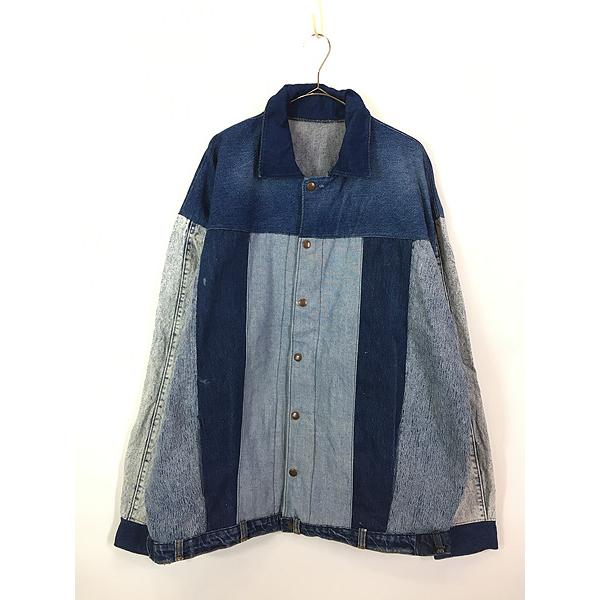 古着 80s ハンドメイド パッチワーク ビッグサイズ デニム ジャケット 