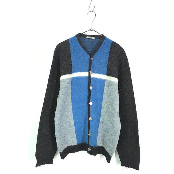 古着 60s 刻印ボタン カラー ブロッキング シャギー モヘア ニット 