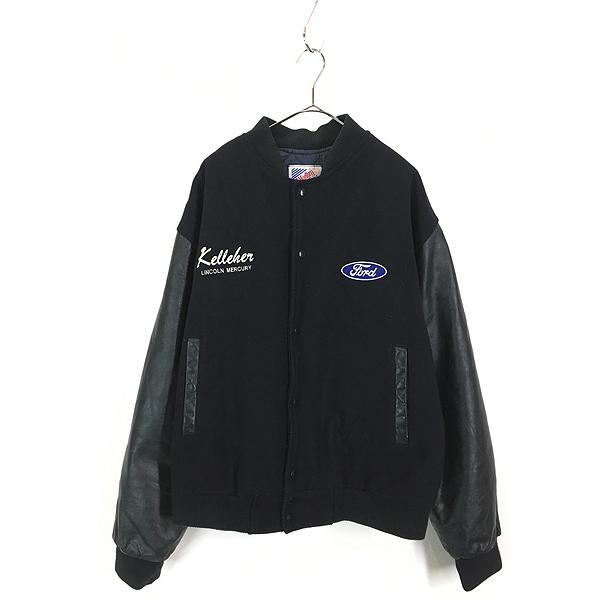 古着 90s Canada製 Ford 自動車 企業 刺しゅう 本革 レザー ウール 
