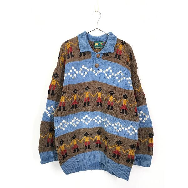 古着 90s エクアドル製 C.C.H.Import 男女 人 手つなぎ ネイティブ