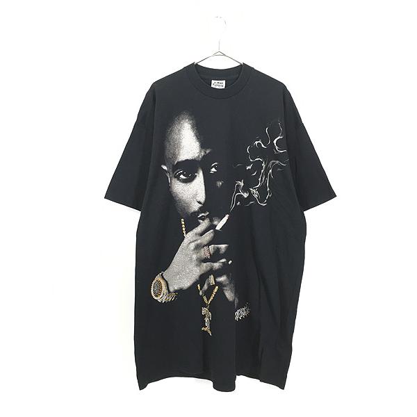 古着 90-00s USA製 2PAC BIGフォト × ラインストーン オールド ヒップ 