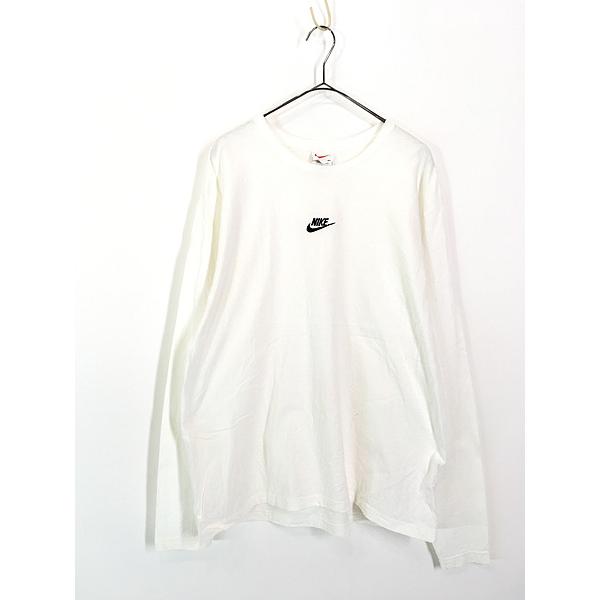 Nike ロングtシャツ センターロゴ old 90s ビンテージ スオッシュ 古着 90s USA製 NIKE センター スウォッシュ ロゴ 刺しゅう 長袖