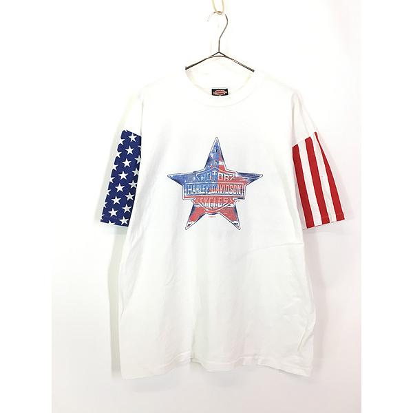 古着 90s USA製 HARLEY DAVIDSON 星条旗 フラッグ スター Tシャツ XL
