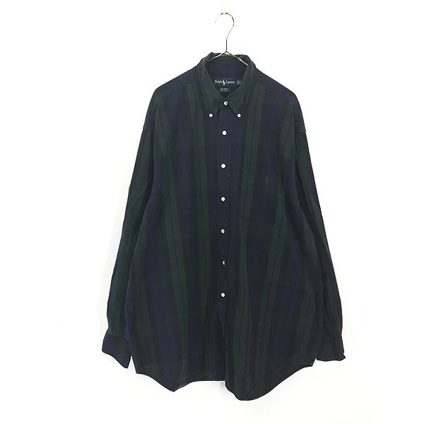 90sラルフローレン BIG SHIRT ブラックウォッチ BD シャツ L黒緑