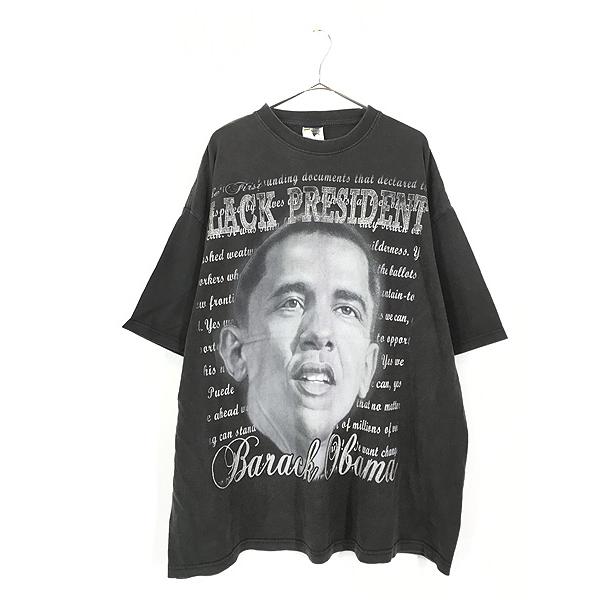 古着 00s BARACK OBAMA オバマ 大統領 両面 特大 プリント Tシャツ 4XL 