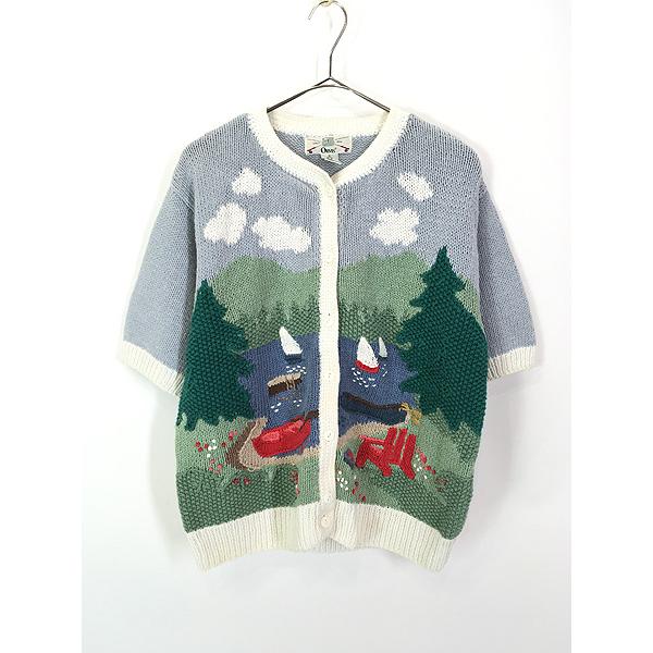 レディース 古着 80s ORVIS 湖畔 ボート 風景 麻 コットン 半袖 レディース 古着 80s ORVIS 湖畔 ボート 風景 麻 コットン 半袖