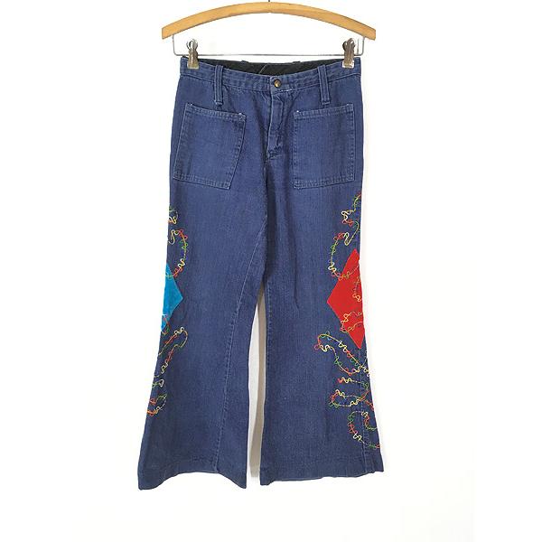 レディース 古着 70s ダイヤ ベロア パッチ 刺しゅう デニム ブッシュ 