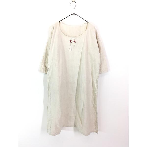 ヴィンテージ フレンチリネン イニシャル入り長袖チュニック