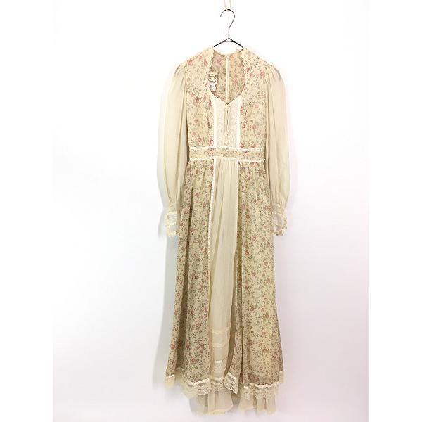 レディース 古着 70s USA製 GUNNE SAX 花柄 レース セーラーカラー  