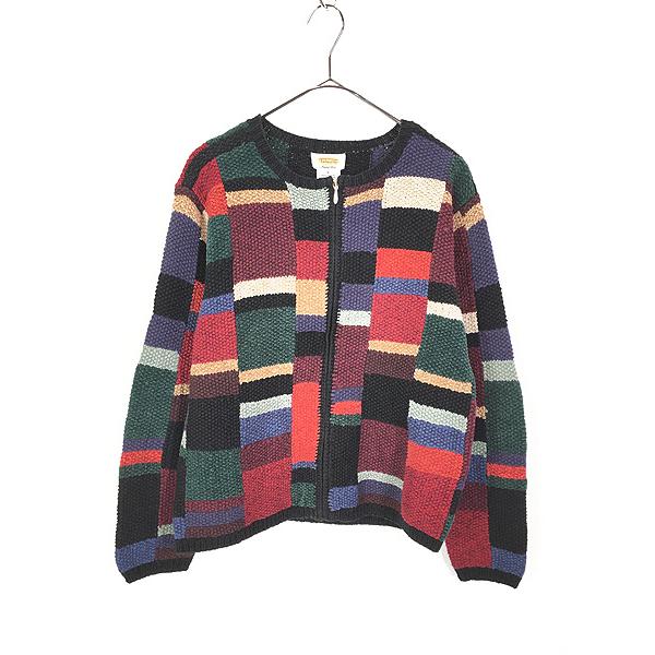 レディース 古着 90s Talbots カラフル ブロック フルジップ 麻