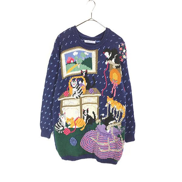 レディース 古着 90s knitted by hand 猫 アニマル 日常 レディース 古着 90s knitted by hand 猫 アニマル 日常